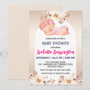 Pink Cute Baby Girl rose flowers baby shower kids Invitation