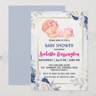 Pink Cute Baby Girl Rose flowers baby shower kids Invitation