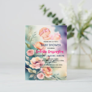 Pink Cute Baby Girl Rose flowers baby shower kids Postcard