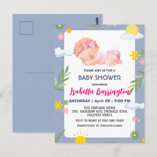 Pink Cute Baby Girl summer flowers baby shower kid Postcard