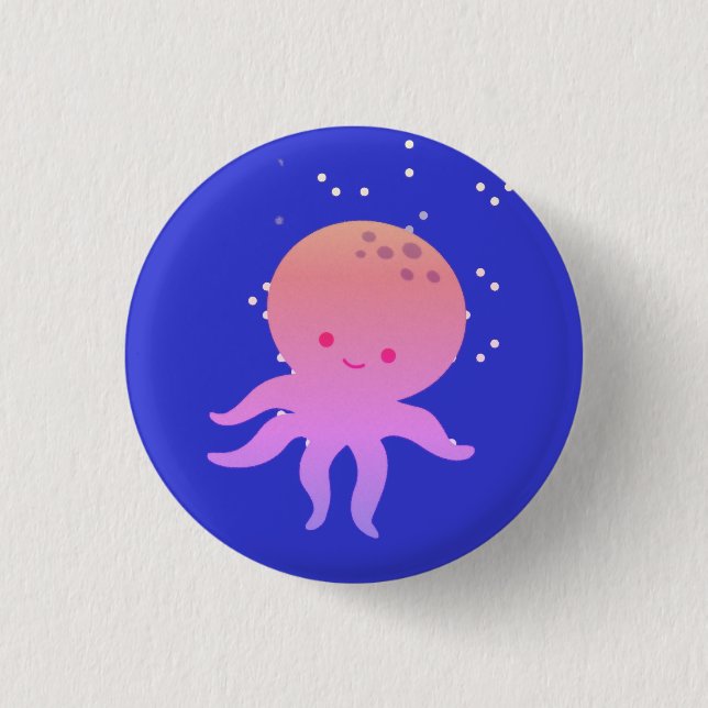 Pink Cute Baby Octopus Cartoon 1 Inch Round Button (Front)