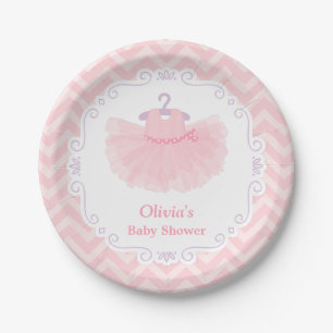 Pink Cute Ballerina Tutu Baby Girl Shower Supplies Paper Plate