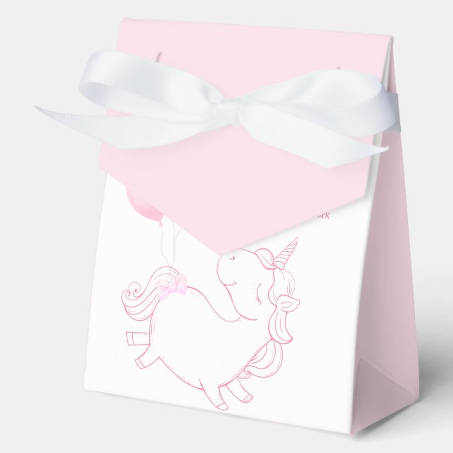 Pink Cute Balloon Unicorn Baby Shower Favor Box (Front)