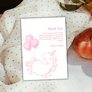 Pink Cute Balloon Unicorn Baby Shower Thank You Card