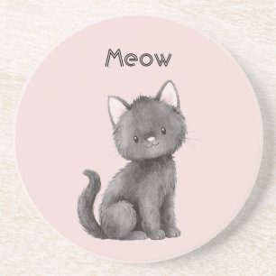 Pink Cute Black Kitty Cat  Coaster