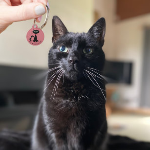 Pink Cute Black Kitty Name Address Pet ID Cat Tag