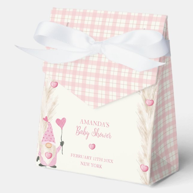 Pink Cute Boho Arch Gingham Sweetheart Baby Shower Favor Box (Front)