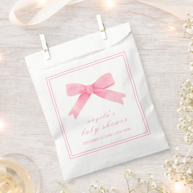 Pink Cute Bow Girl Baby Shower  Favour Bag (Clipped)