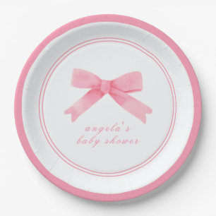 Pink Cute Bow Girl Baby Shower  Paper Plate