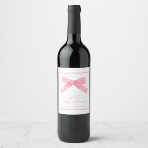 Pink Cute Bow Girl Baby Shower Wine Label
