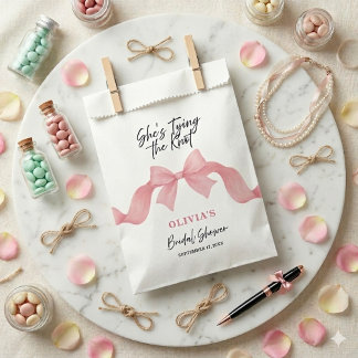 Pink Cute Bow She's Tying the Knot Bridal Shower Favour Bag
