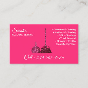 Pink Cute Bright Cleaning Service Janitorial Business Card
