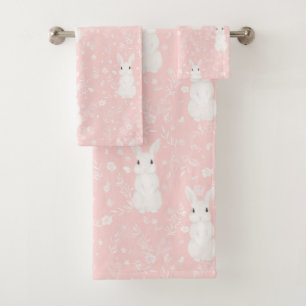 Pink cute bunny girl bath towel set