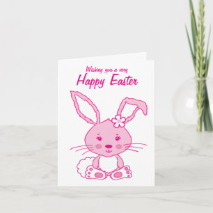 Pink cute bunny rabbit Easter card