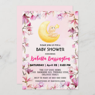 Pink Cute bunny rabbit flowers baby shower kids Invitation
