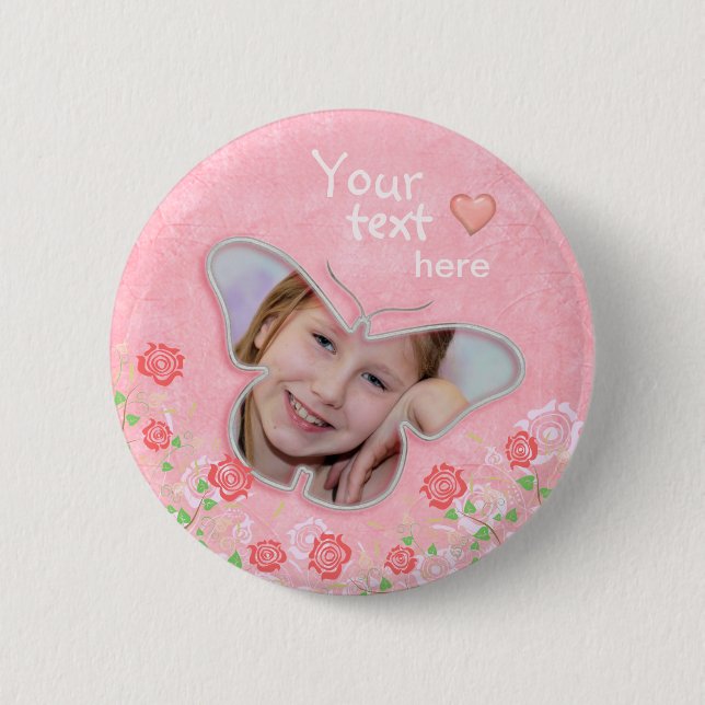 Pink cute butterfly photo frame gifts for girls 2 inch round button (Front)
