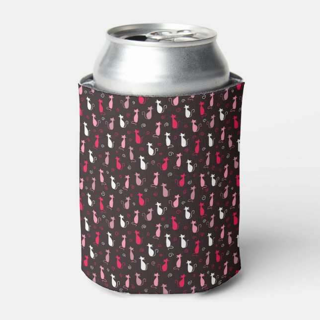 Pink cute cat pattern can cooler (Can Front)