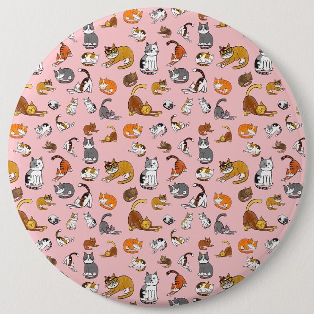 pink cute cat pattern design for cat lovers- 6 inch round button (Front)