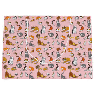 pink cute cat pattern design for cat lovers- large gift bag