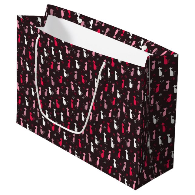 Pink cute cat pattern large gift bag (Front Angled)