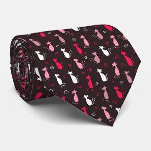 Pink cute cat pattern tie