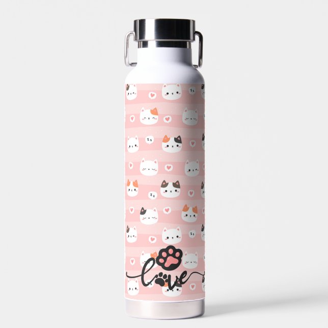 Pink Cute Cats Personalized Kids Water Bottle (Front)