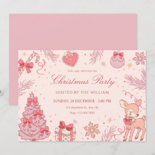 Pink cute christmas party invitation