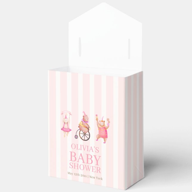 Pink Cute Circus Carnival Teddy Bear Baby Shower  Favor Box (Open)