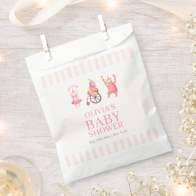 Pink Cute Circus Carnival Teddy Bear Baby Shower  Favour Bag (Clipped)