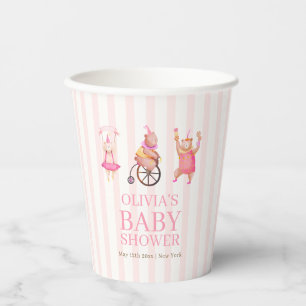 Pink Cute Circus Carnival Teddy Bear Baby Shower Paper Cups