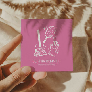 Pink Cute Cleaning Tools Custom Square Business Card
