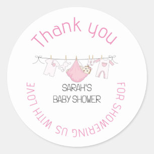 Pink Cute Clothesline Baby Shower Thank You Favor Classic Round Sticker