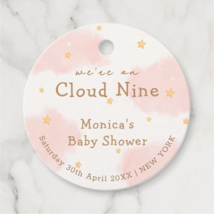 Pink Cute Cloud Nine Girl Baby Shower  Favour Tags