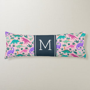 Pink Cute Colourful Dinosaur Pattern Kid Monogra Body Pillow