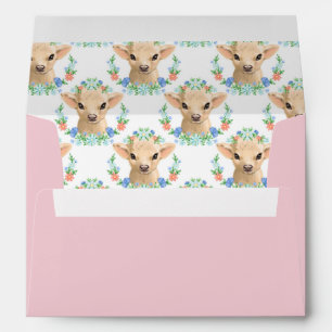 Pink Cute Cow Floral Envelope