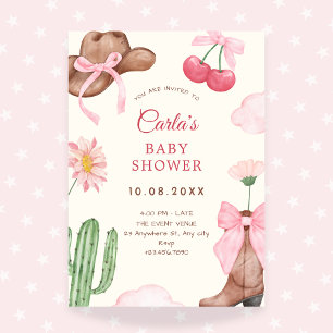 Pink cute cowboy bow baby shower  invitation
