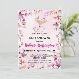 Pink Cute deer fawn sweet flower baby shower kids Invitation