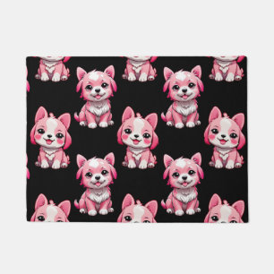 Pink Cute Dogs - Black Doormat