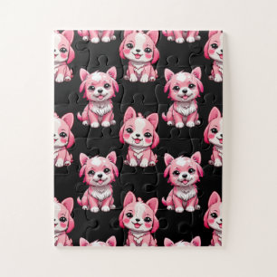 Pink Cute Dogs - Black Jigsaw Puzzle