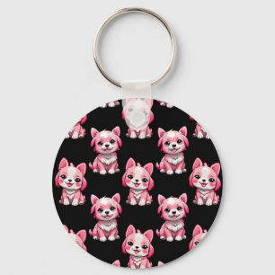 Pink Cute Dogs - Black Keychain