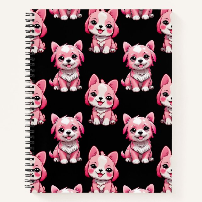 Pink Cute Dogs - Black  Notebook (Front)