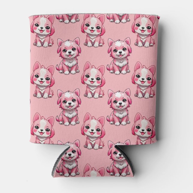 Pink Cute Dogs Can Cooler (Front)