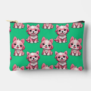 Pink Cute Dogs - Green Accessory Pouch