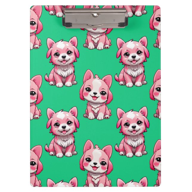 Pink Cute Dogs - Green  Clipboard (Front)