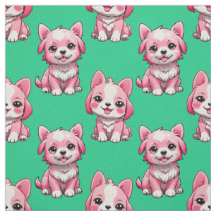 Pink Cute Dogs - Green Fabric