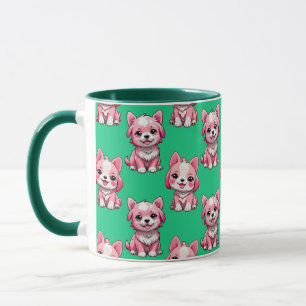 Pink Cute Dogs - Green Mug