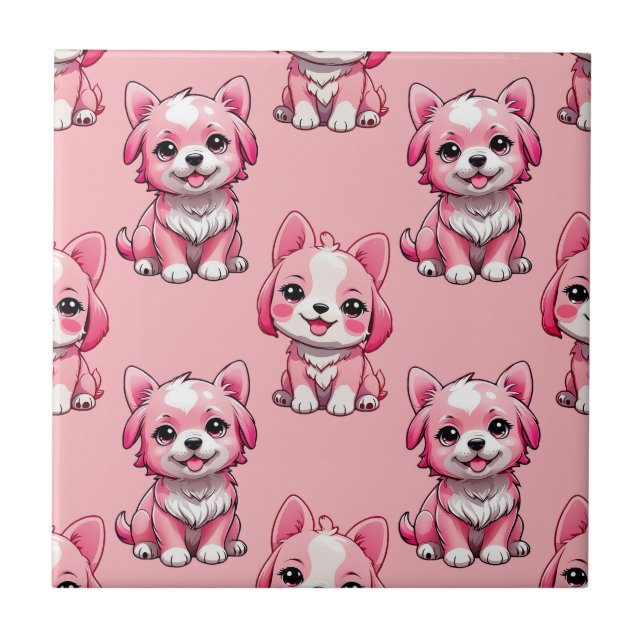 Pink Cute Dogs Tile (Front)