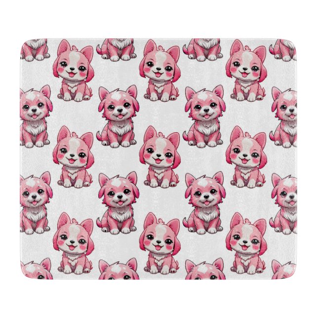 Pink Cute Dogs - White  Cutting Board (Front)