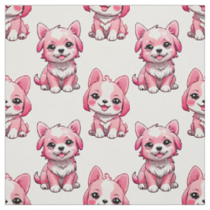 Pink Cute Dogs - White  Fabric