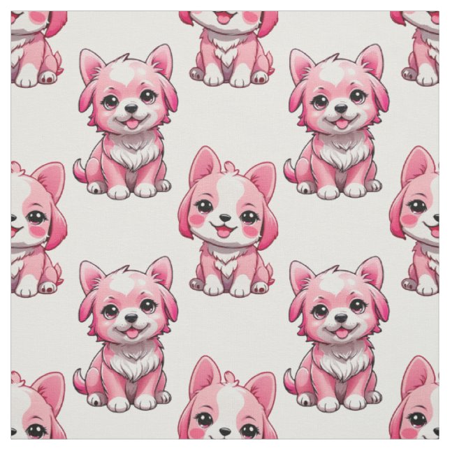 Pink Cute Dogs - White  Fabric (Swatch)